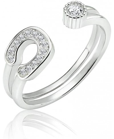 Sterling Silver Crystal Clear CZ Horseshoe Style Open Adjustable Ring Sizes 6-9 $22.33 Statement