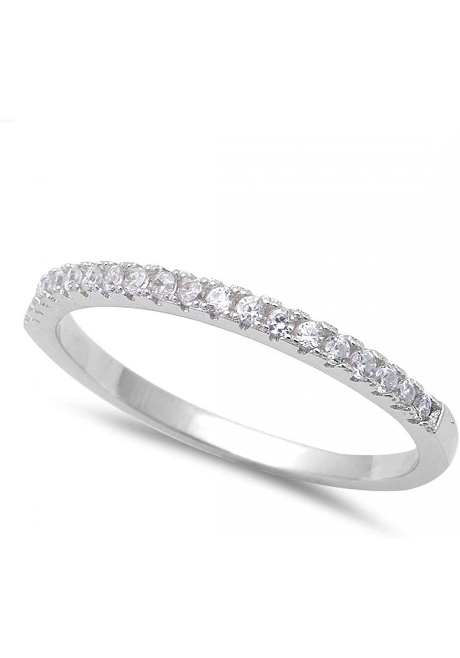 1.5mm Thin Half Eternity Stackable Wedding Engagement Band Ring Round Cubic Zirconia 925 Sterling Silver $10.65 Engagement Rings