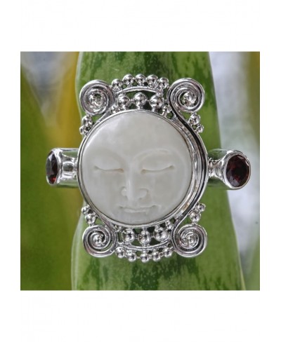 Garnet .925 Sterling Silver Carved Bone Ring Moon Dream' $65.07 Statement