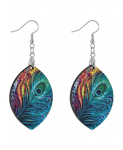 Art Vibrant Peacock Feather Dangle Earrings for Women Drop Ear Rings Leaf Style $8.34 Drop & Dangle