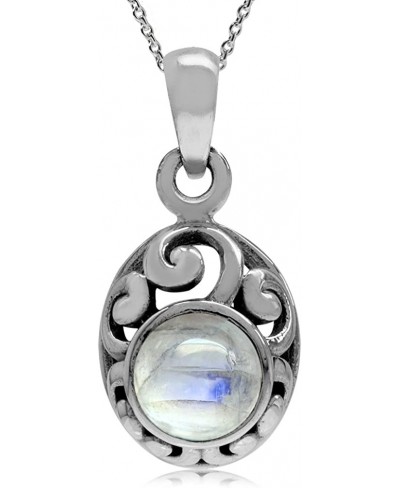 Petite Natural Moonstone 925 Sterling Silver Filigree Pendant with 18 Inch Chain Necklace $21.19 Pendants & Coins