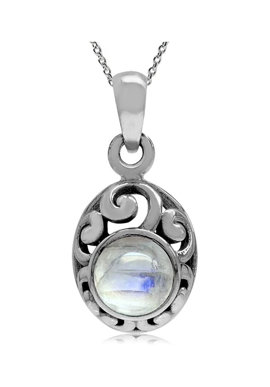 Petite Natural Moonstone 925 Sterling Silver Filigree Pendant with 18 Inch Chain Necklace $21.19 Pendants & Coins