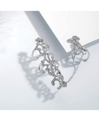 Women Crystal Rose Flower Finger Chain Wedding Bridesmaid Bridal Statement Ring Adjustable $18.88 Wedding Bands