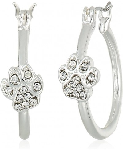 Silvertone/Crystal Click It Paw Hoop Earrings Silver $9.95 Hoop