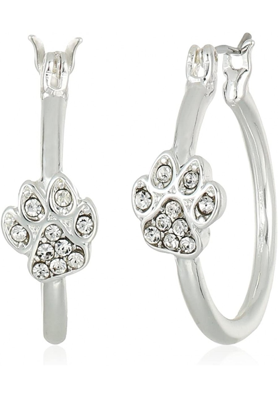 Silvertone/Crystal Click It Paw Hoop Earrings Silver $9.95 Hoop