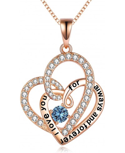 Forever Lover Heart Necklaces s925 Sterling Silver Rose Gold Plated Birthstone Necklace with Crystal Jewelry Gifts for Women ...