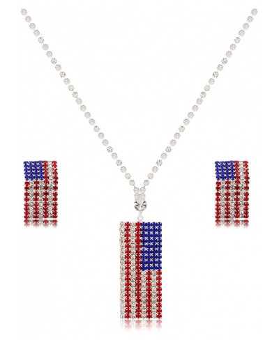 American Flag Necklace Earrings Set Charm Rhinestone USA Flag Pendnat Neckalce Stars Stripes Stud Earrings For Woman Girls $1...