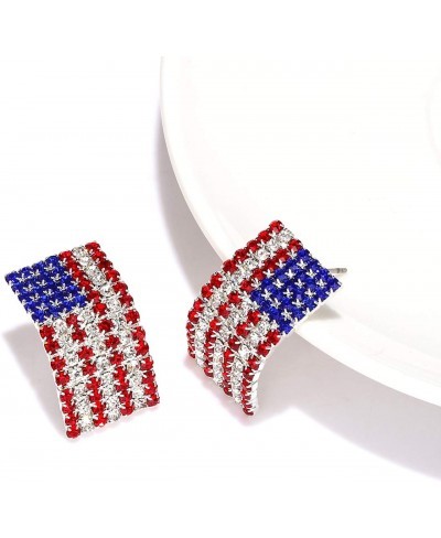 American Flag Necklace Earrings Set Charm Rhinestone USA Flag Pendnat Neckalce Stars Stripes Stud Earrings For Woman Girls $1...