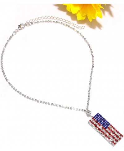 American Flag Necklace Earrings Set Charm Rhinestone USA Flag Pendnat Neckalce Stars Stripes Stud Earrings For Woman Girls $1...