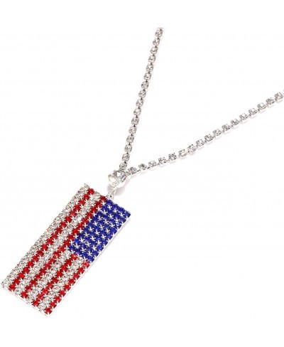 American Flag Necklace Earrings Set Charm Rhinestone USA Flag Pendnat Neckalce Stars Stripes Stud Earrings For Woman Girls $1...