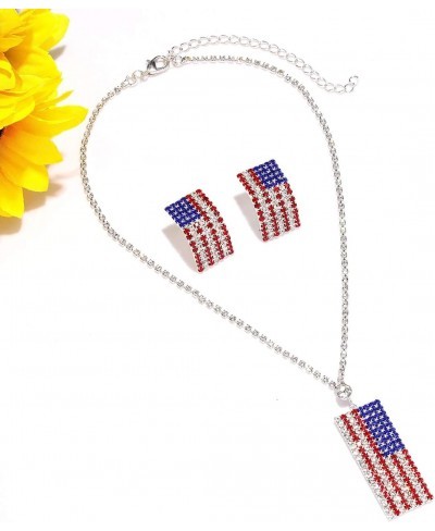 American Flag Necklace Earrings Set Charm Rhinestone USA Flag Pendnat Neckalce Stars Stripes Stud Earrings For Woman Girls $1...