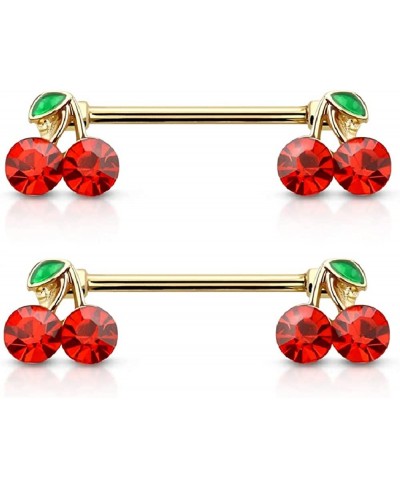 14GA Golden Lucky Double CZ Cherry Ends 316L Surgical Stainless Steel Barbell Nipple Rings Sold as a Pair $17.37 Piercing Jew...