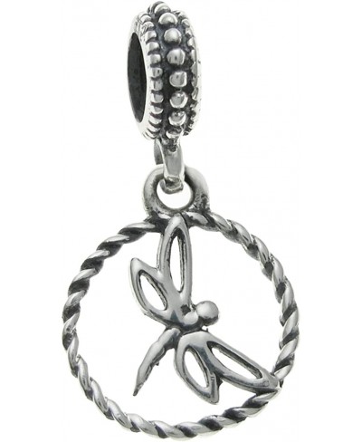 925 Sterling Silver Dragonfly Round Filigree Dangle Bead for European Charm Bracelets $11.32 Charms & Charm Bracelets