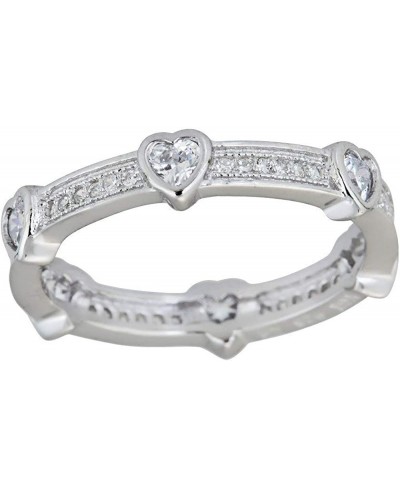 Sterling Silver 3x3mm Heart Cut Station Cubic Zirconia Pave Eternity Band Ring $17.00 Eternity Rings