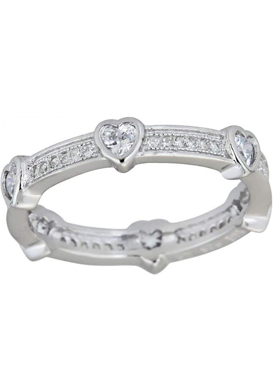 Sterling Silver 3x3mm Heart Cut Station Cubic Zirconia Pave Eternity Band Ring $17.00 Eternity Rings