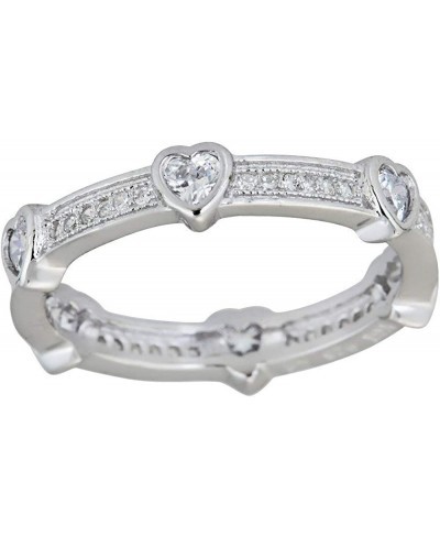 Sterling Silver 3x3mm Heart Cut Station Cubic Zirconia Pave Eternity Band Ring $17.00 Eternity Rings