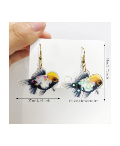 Unique Handmade Funny Cute Acrylic Goldfish Dangle Drop Earrings Lightweight Hypoallergenic Fish Animals Hook Earrings for Wo...