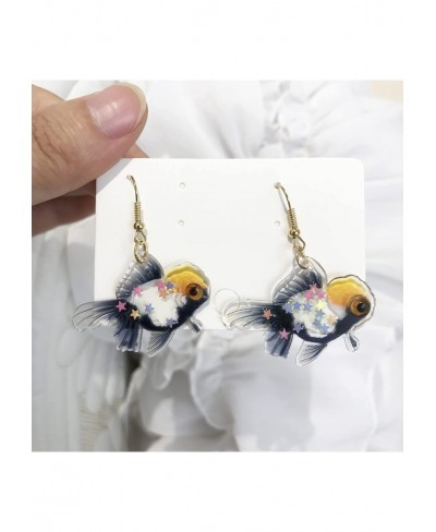 Unique Handmade Funny Cute Acrylic Goldfish Dangle Drop Earrings Lightweight Hypoallergenic Fish Animals Hook Earrings for Wo...