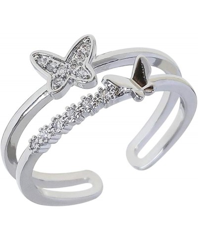 CZ Butterfly 925 Sterling Silver Ring for Women Girls Crystal Promise Statement Stacking Expandable Open Rings Adjustable Han...