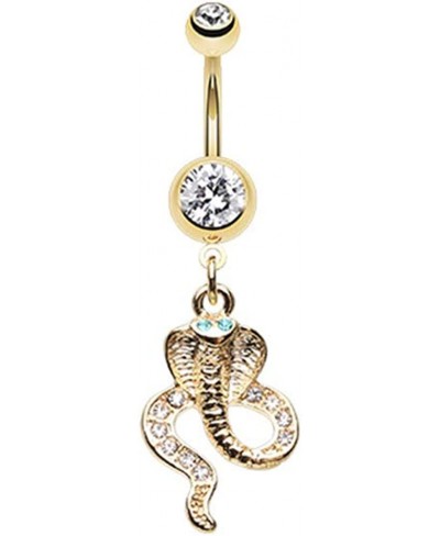 Dangling Jeweled Eye Cobra Snake and CZ Crystal Belly Button Navel Ring $12.57 Piercing Jewelry