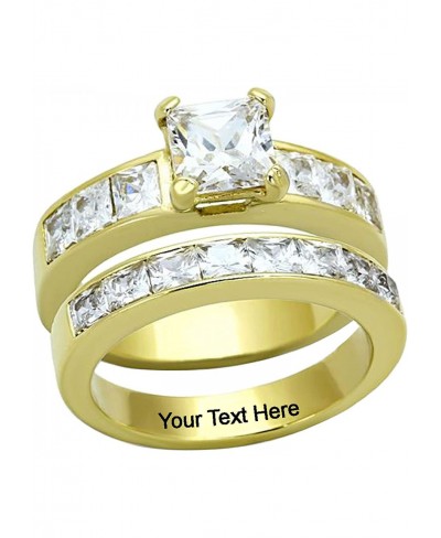 Gold-Plated Stainless Steel Princess Cubic Zirconia Wedding Ring Set Women Size 5-10 $20.97 Wedding Bands