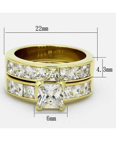 Gold-Plated Stainless Steel Princess Cubic Zirconia Wedding Ring Set Women Size 5-10 $20.97 Wedding Bands