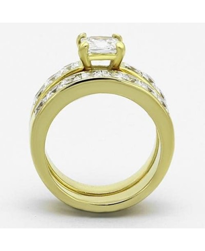 Gold-Plated Stainless Steel Princess Cubic Zirconia Wedding Ring Set Women Size 5-10 $20.97 Wedding Bands