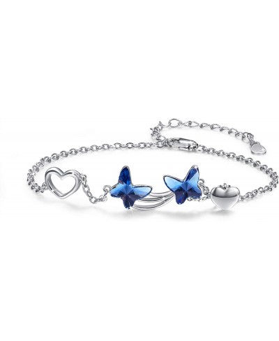 Butterfly Crystal Bracelets for Women 925 Sterling Silver Butterfly Blue Crystal Bracelets Adjustable Bracelets Butterfly Jew...