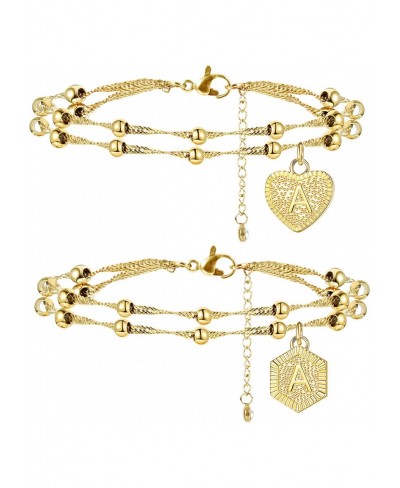 2Pcs Stainless Steel Initial Ankle Bracelets for Women Double Layered Gold Alphabet Initial Anklets $12.36 Anklets