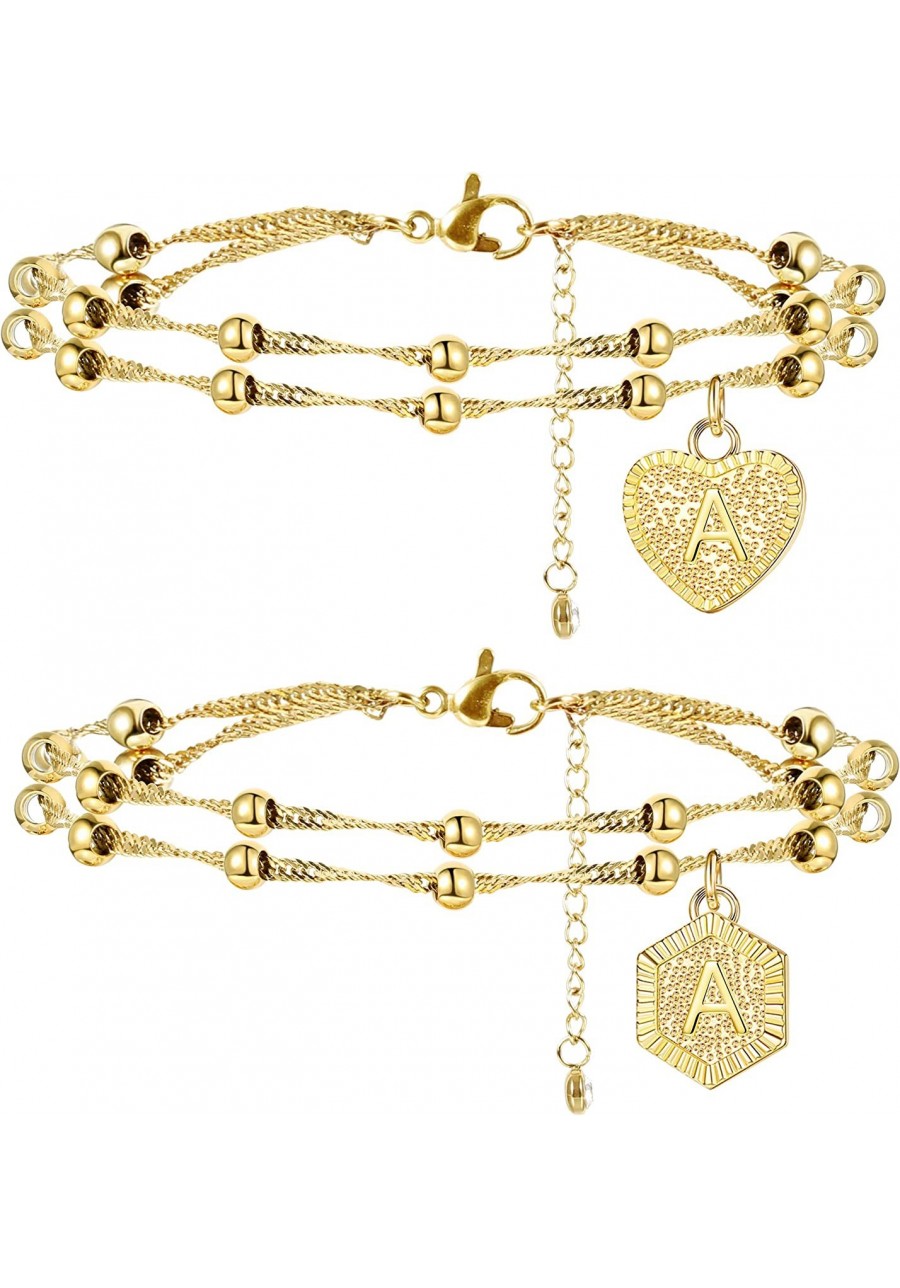 2Pcs Stainless Steel Initial Ankle Bracelets for Women Double Layered Gold Alphabet Initial Anklets $12.36 Anklets