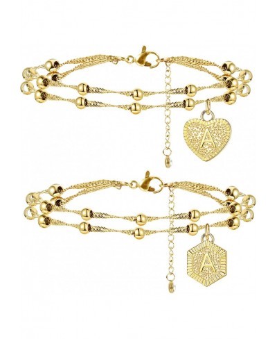 2Pcs Stainless Steel Initial Ankle Bracelets for Women Double Layered Gold Alphabet Initial Anklets $12.36 Anklets