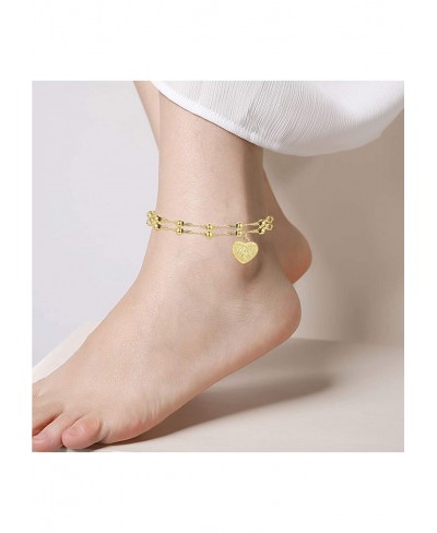 2Pcs Stainless Steel Initial Ankle Bracelets for Women Double Layered Gold Alphabet Initial Anklets $12.36 Anklets