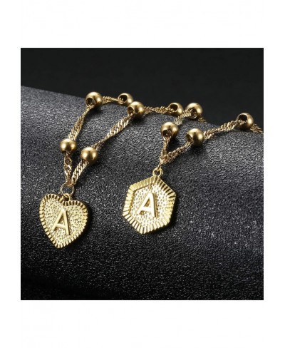 2Pcs Stainless Steel Initial Ankle Bracelets for Women Double Layered Gold Alphabet Initial Anklets $12.36 Anklets