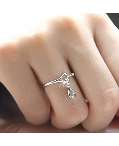 Women Ring Size Adjustable Fashion Silver Waterdrops Heart Diamond Ring Lady Jewelry Accessories Love Gift Durable and Useful...