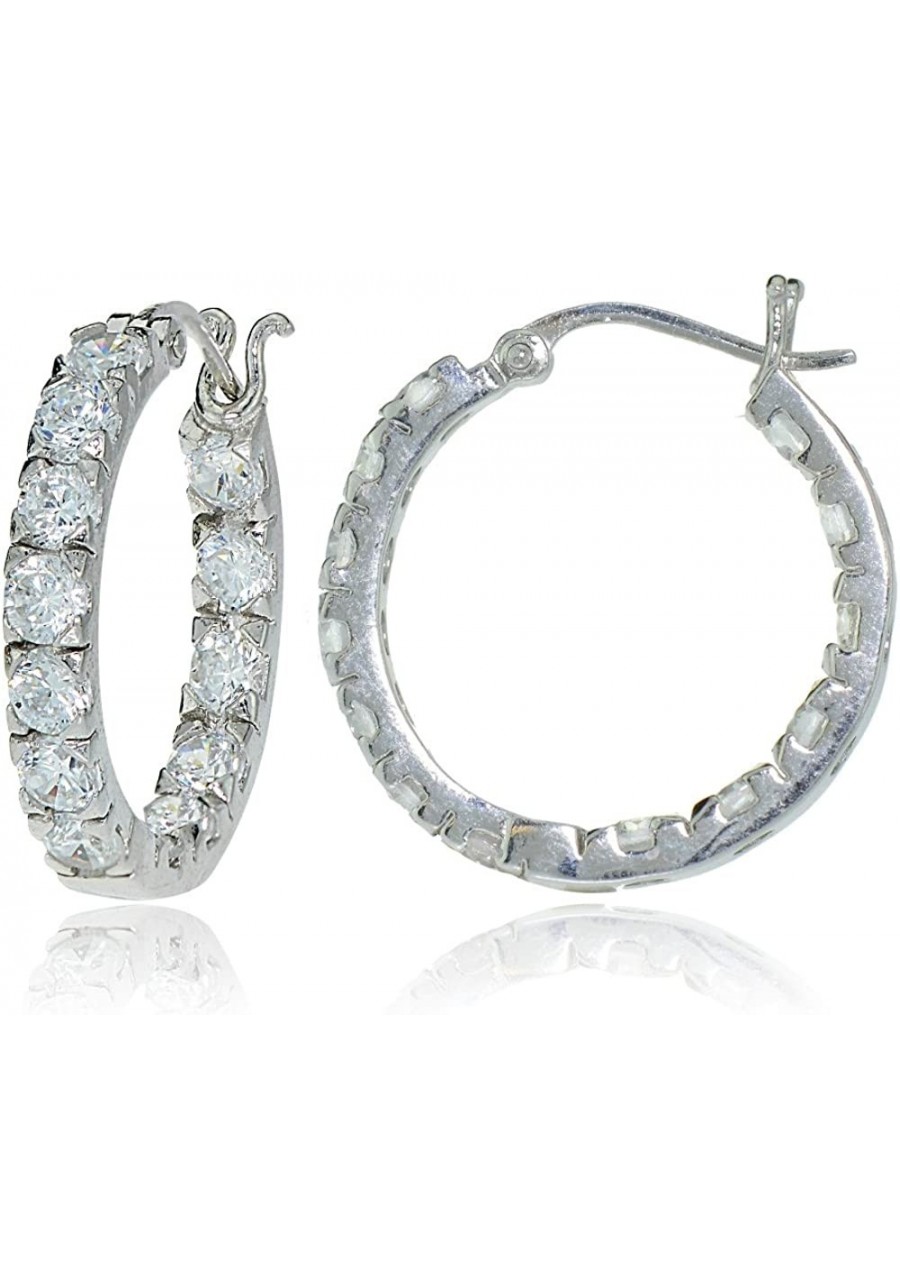 Sterling Silver Cubic Zirconia Inside Out 3x25 mm Round Hoop Earrings $34.47 Hoop