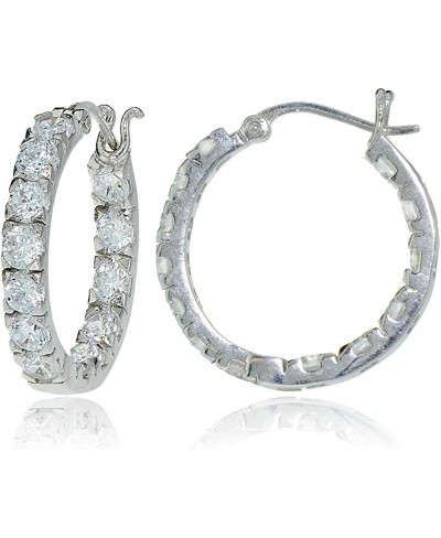 Sterling Silver Cubic Zirconia Inside Out 3x25 mm Round Hoop Earrings $34.47 Hoop