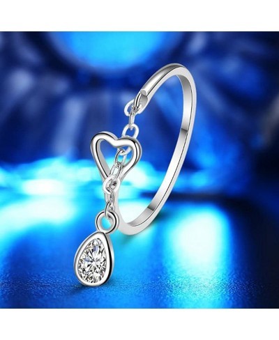 Women Ring Size Adjustable Fashion Silver Waterdrops Heart Diamond Ring Lady Jewelry Accessories Love Gift Durable and Useful...