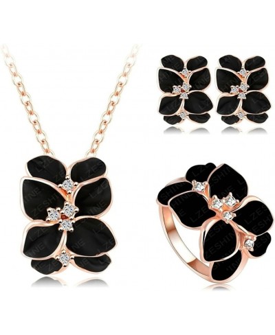 18K Gold Plated Girls Womens Pendant Necklace and Earring Set Flower 5.5 Black Jewelry $25.47 Jewelry Sets