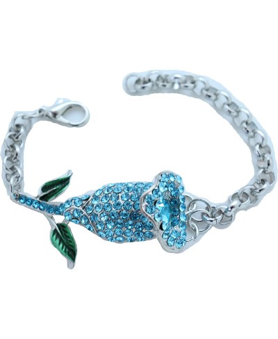Women Fashion Jewelry Silver Metal Chain Wrist Bracelet Turquoise Baby Blue Flower Pendant $11.81 Link