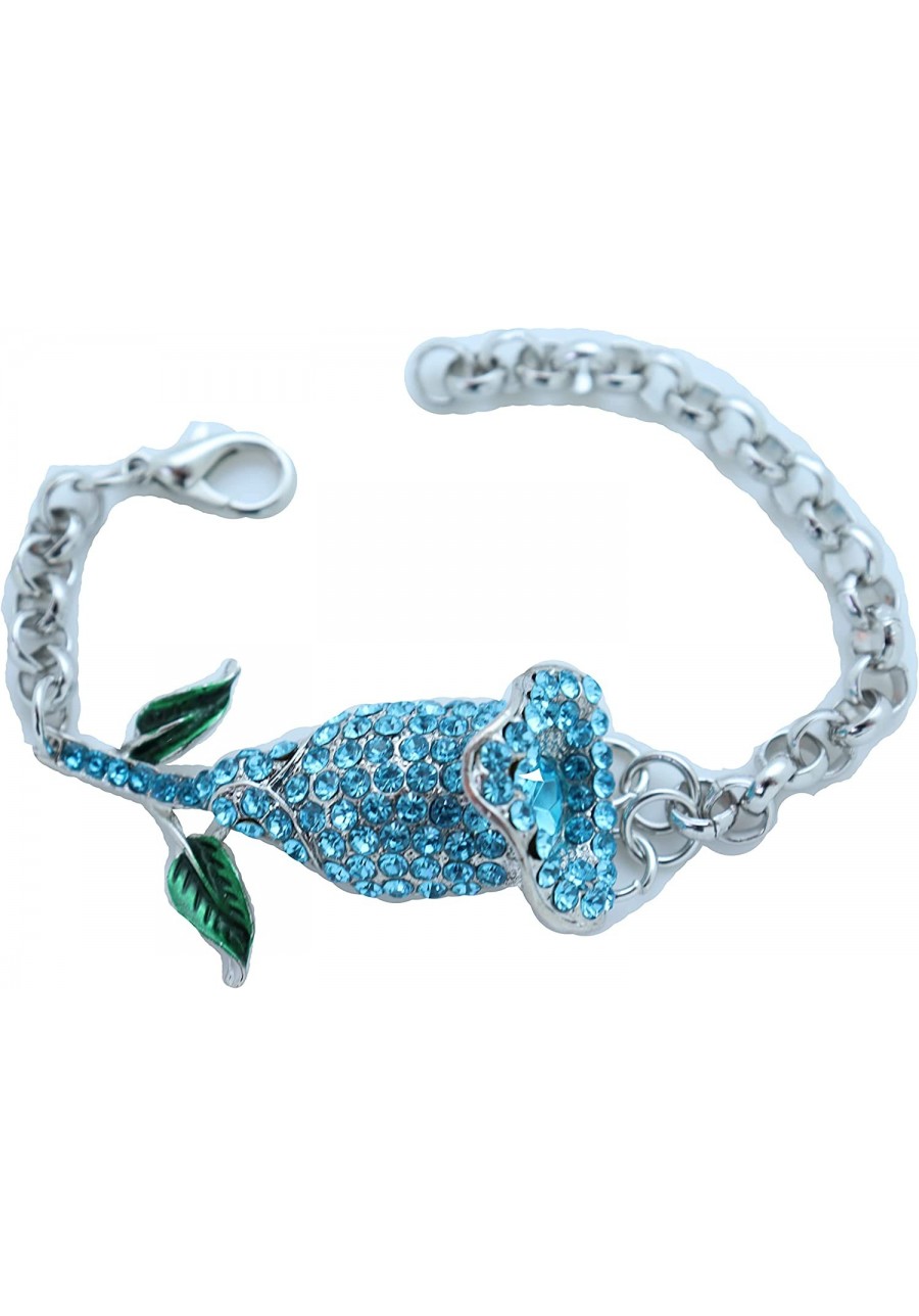 Women Fashion Jewelry Silver Metal Chain Wrist Bracelet Turquoise Baby Blue Flower Pendant $11.81 Link