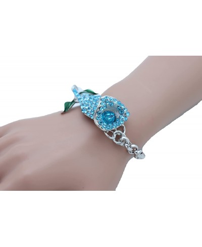 Women Fashion Jewelry Silver Metal Chain Wrist Bracelet Turquoise Baby Blue Flower Pendant $11.81 Link