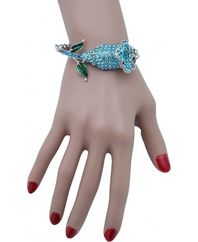 Women Fashion Jewelry Silver Metal Chain Wrist Bracelet Turquoise Baby Blue Flower Pendant $11.81 Link