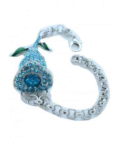 Women Fashion Jewelry Silver Metal Chain Wrist Bracelet Turquoise Baby Blue Flower Pendant $11.81 Link