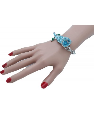 Women Fashion Jewelry Silver Metal Chain Wrist Bracelet Turquoise Baby Blue Flower Pendant $11.81 Link