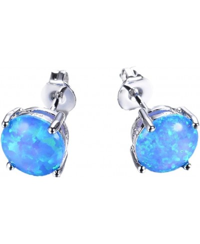 Three Color 925 Sterling Silver Round Cut Opal Stud Earring 7.5MM (Blue) $12.45 Stud