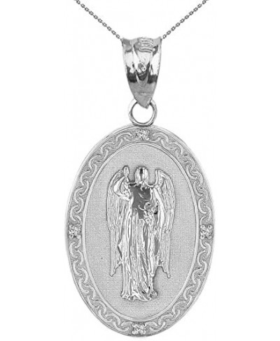 .925 Sterling Silver Cubic Zirconia 1-1/4” Oval Saint Gabriel The Archangel Medal Pendant Necklace - Choice of Pendant Only o...