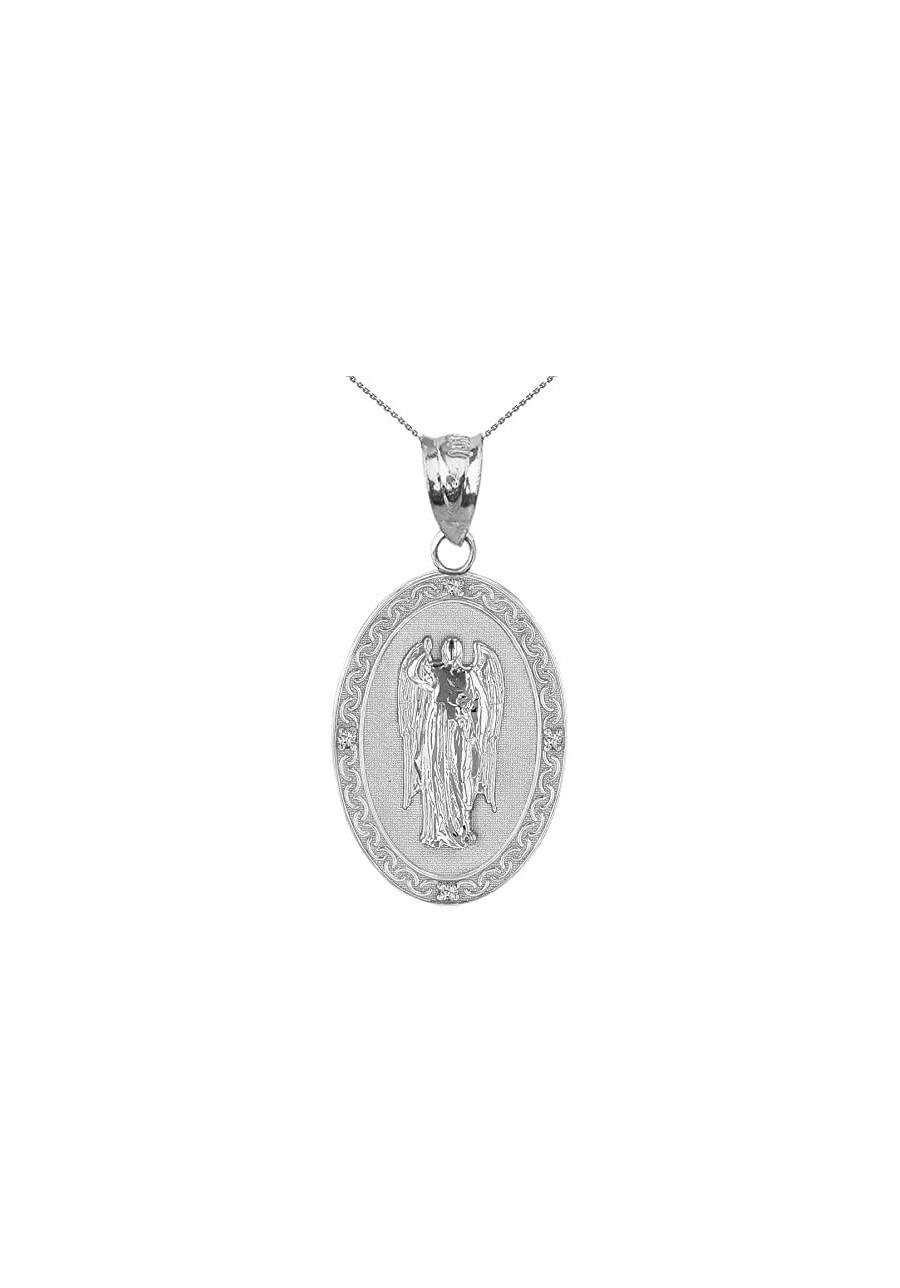 .925 Sterling Silver Cubic Zirconia 1-1/4” Oval Saint Gabriel The Archangel Medal Pendant Necklace - Choice of Pendant Only o...