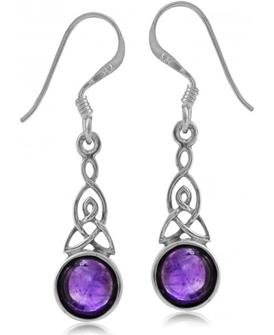 Cabochon Amethyst 925 Sterling Silver Triquetra Celtic Knot Dangle Hook Earrings $14.30 Drop & Dangle