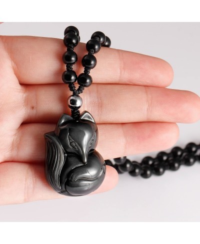 Black Obsidian Lucky Fox Necklace Natural Stone Healing Crystal Pendant Protection Amulet Gemstons Pendant Jewelery $16.34 Pe...