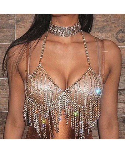 Boho Crystal Body Chain Sparkly Rhinestone Bikini Chest Chains Bra Nightclub Body Accessories Jewelry Festival Crystal Collar...